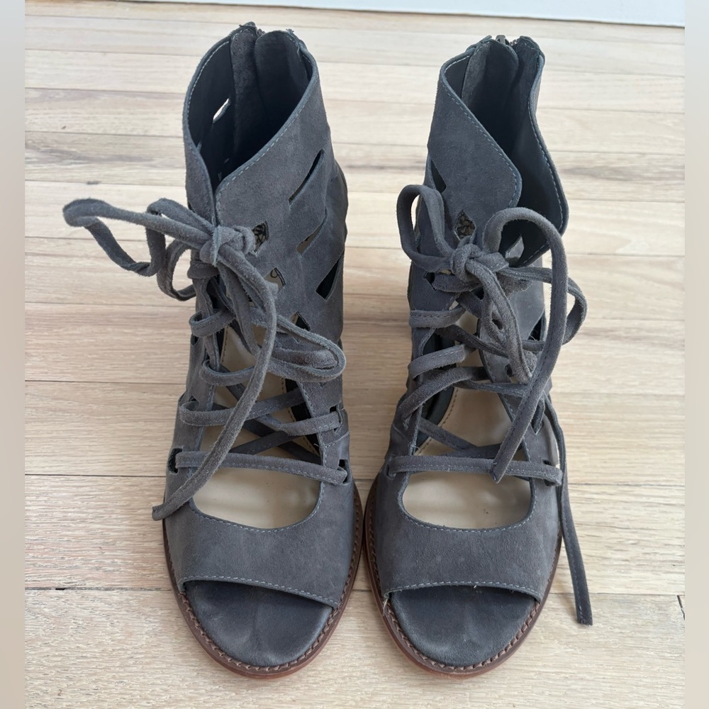 Vince Camuto Gray Lace-Up Boots with Criss-Cross Laces
